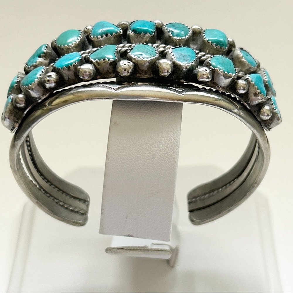 Breathtaking Vintage Statement Southwestern Turquoise Silver Cuff Bracelet - Picture 7 of 13